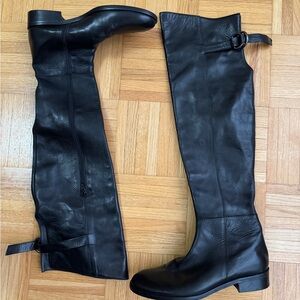 Elegant Black Over the Knee Leather Boots